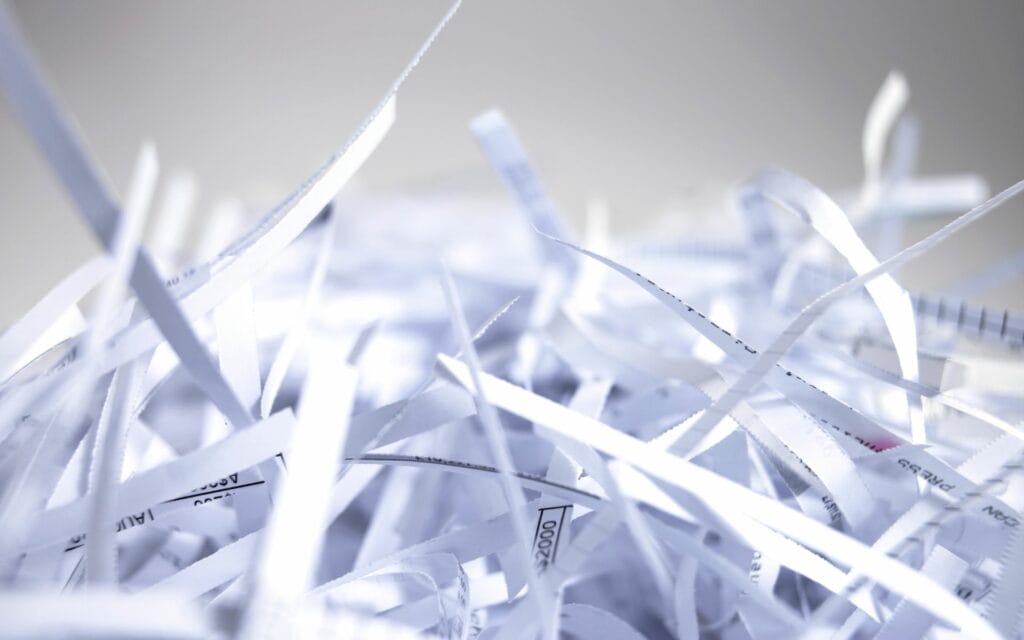 Close-up of shredded paper strips