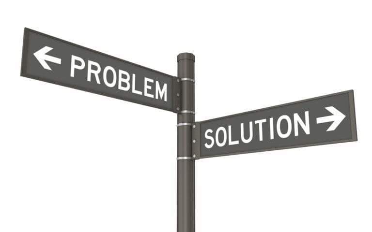 Signpost showing problem and solution directions.