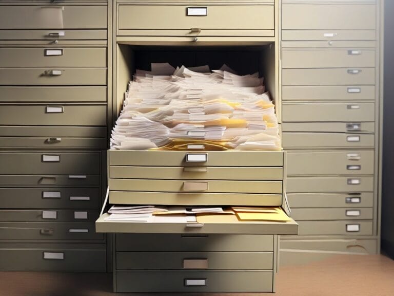 Open file cabinet with organized documents.