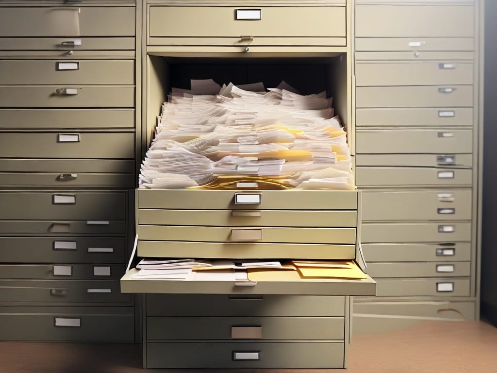 Open file cabinet with organized documents.