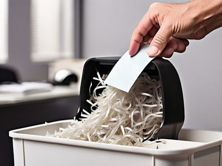 Hand shredding paper in office shredder