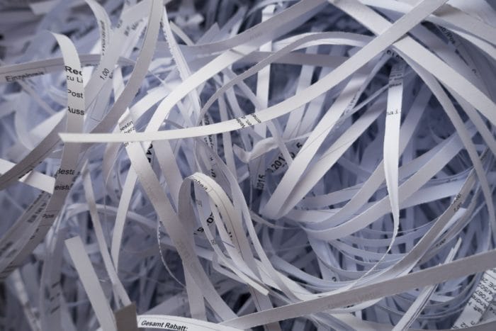 Close-up of shredded paper strips.