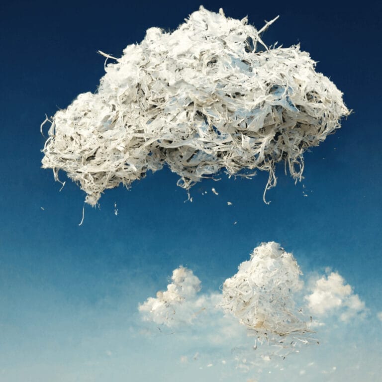 Clouds resembling shredded paper in blue sky