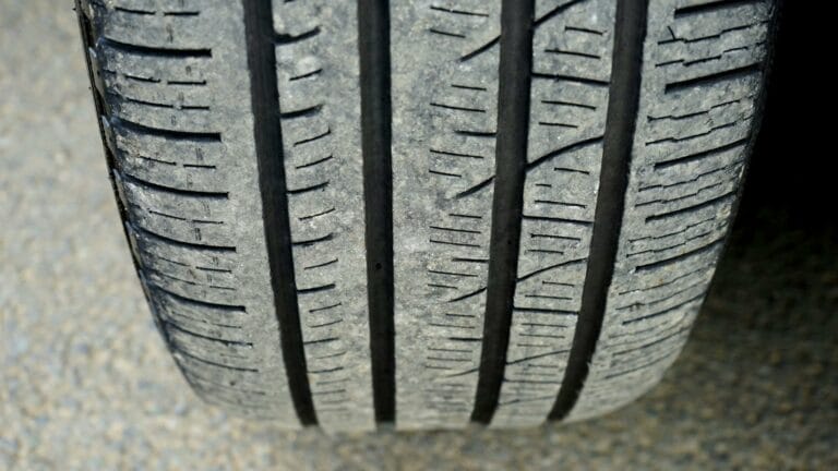 Close-up of worn car tire tread