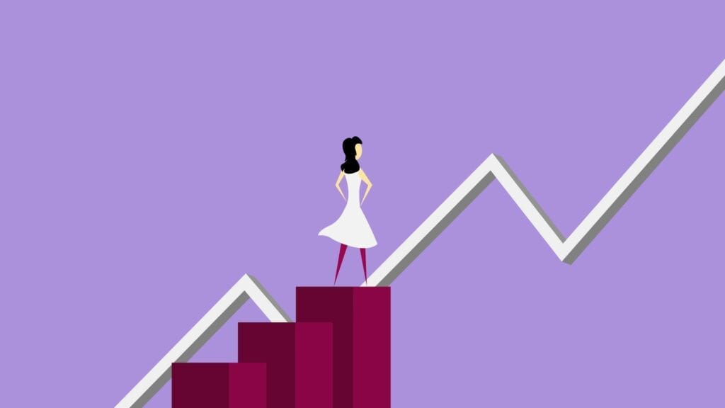 Woman standing on bar chart, growth concept
