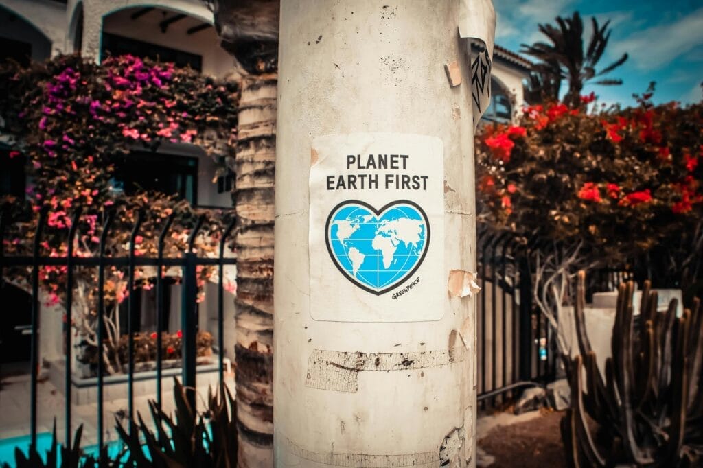 Poster saying Planet Earth First on pole