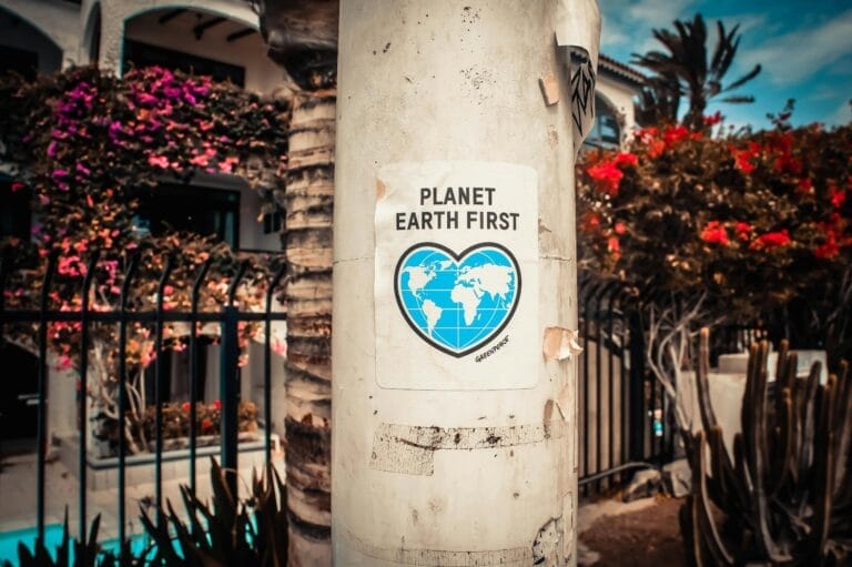 Poster saying Planet Earth First on pole