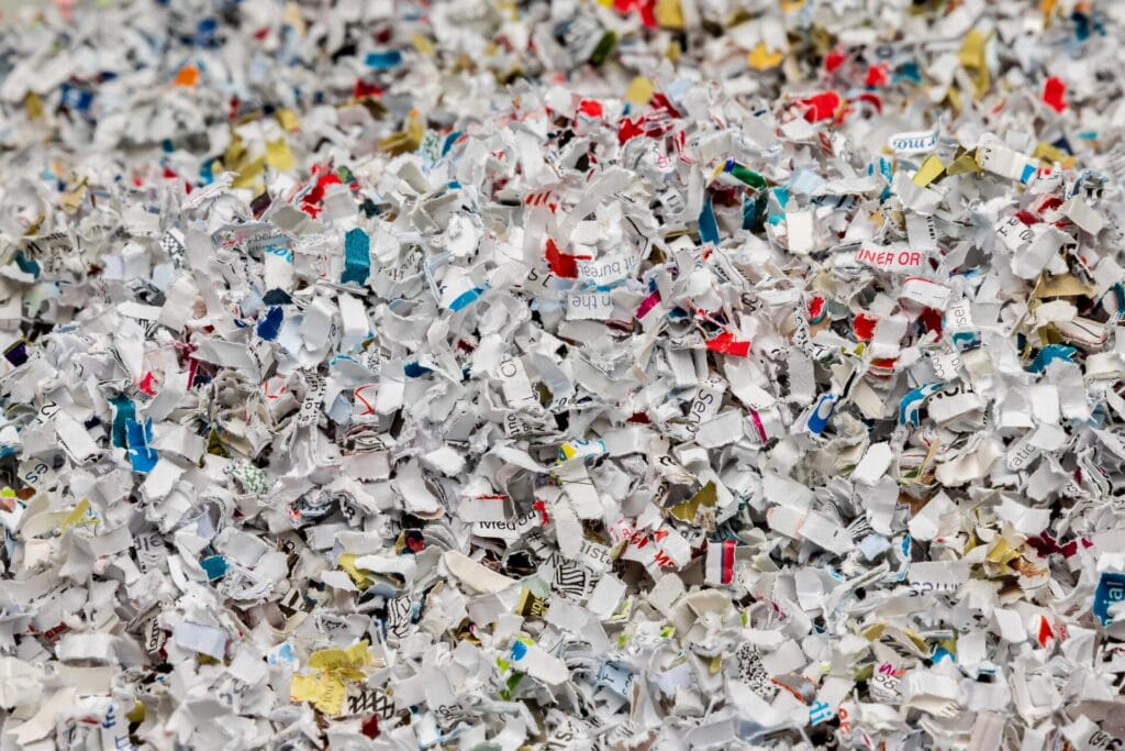 A pile of shredded documents into confetti