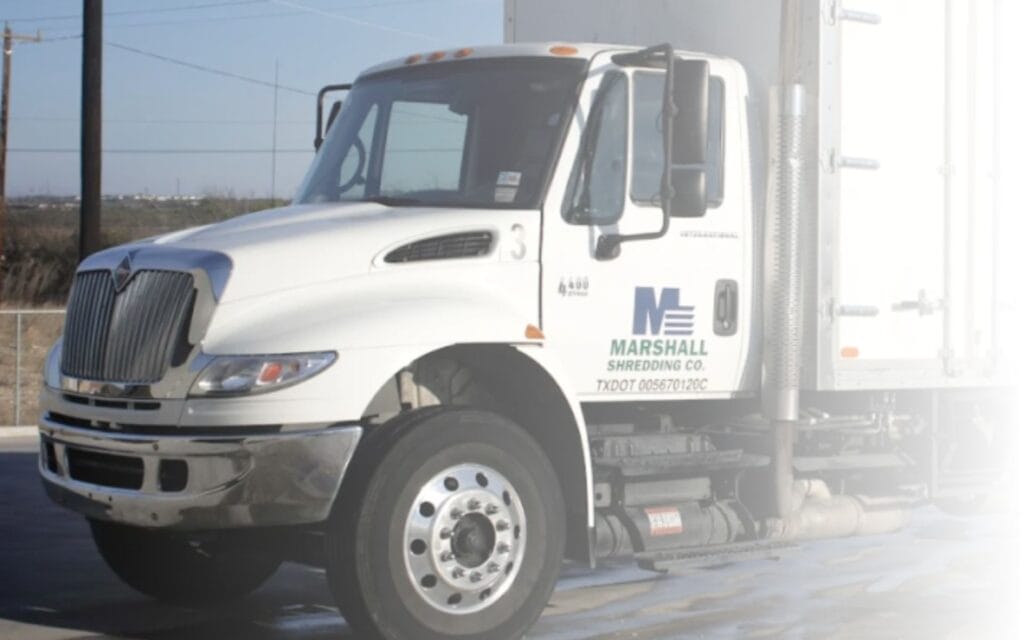 Marshall Shredding truck provide on-site mobile shredding in a San Antonio neighborhood